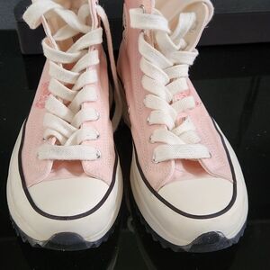Converse Pink High-Top Flower Sneakers with Cream Laces
